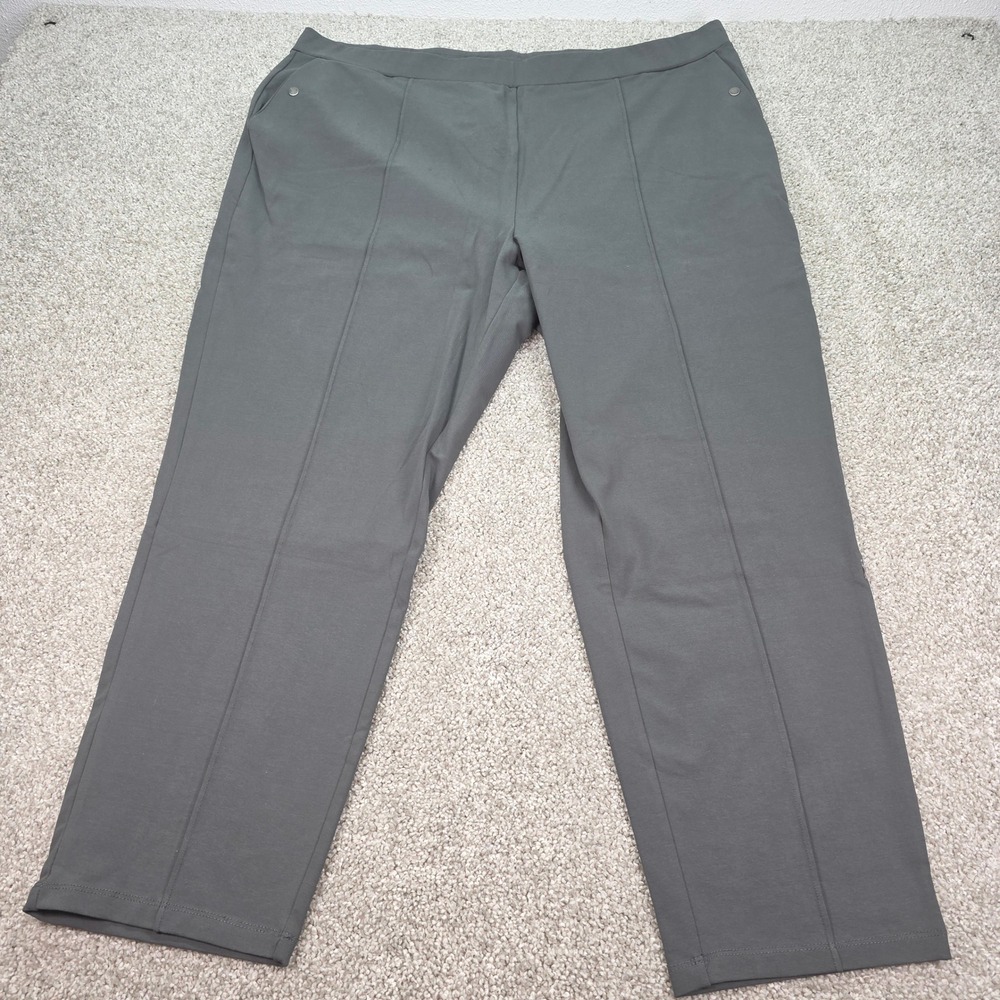 New Susan Graver Weekend Gray Pintuck Pull On‎ Pants Womens 2X Charcoal Stretch